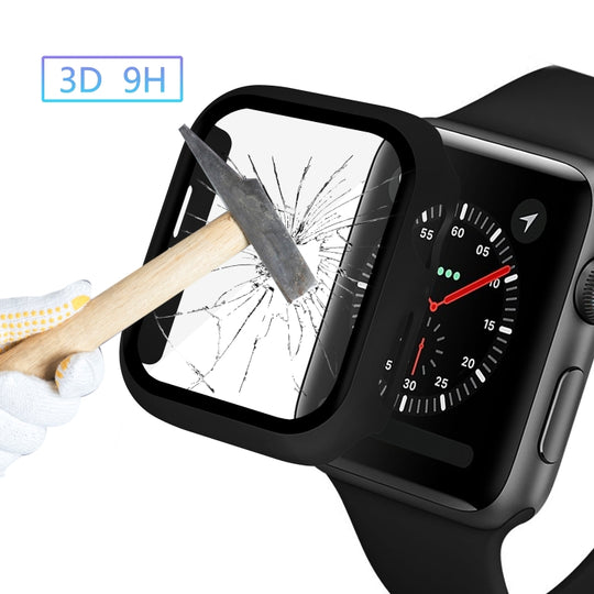ENKAY Hat-prince Full Coverage PC Case + Tempered Glass Protector for Apple Watch Series 6 / 5 / 4 / SE 3 / SE 2 / SE 1 44mm(Black)