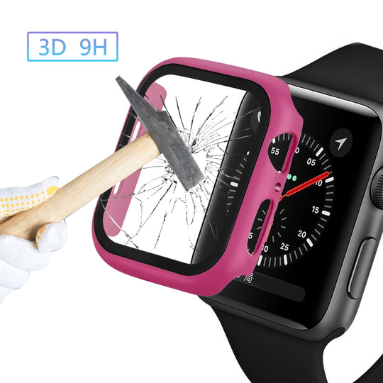 ENKAY Hat-prince Full Coverage PC Case + Tempered Glass Protector for Apple Watch Series 6 / 5 / 4 / SE 3 / SE 2 / SE 1 44mm(Rose)