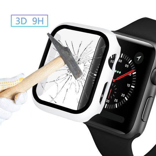 ENKAY Hat-prince Full Coverage PC Case + Tempered Glass Protector for Apple Watch Series 6 / 5 / 4 / SE 3 / SE 2 / SE 1 44mm(White)