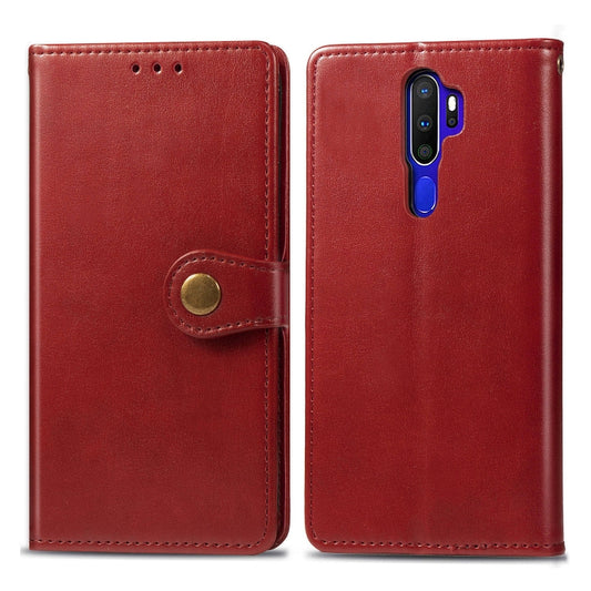 For OPPO A5 2020 / A9 2020 Retro Solid Color Leather Buckle Phone Case with Lanyard & Photo Frame & Card Slot & Wallet & Stand Function(Red) by buy2fix