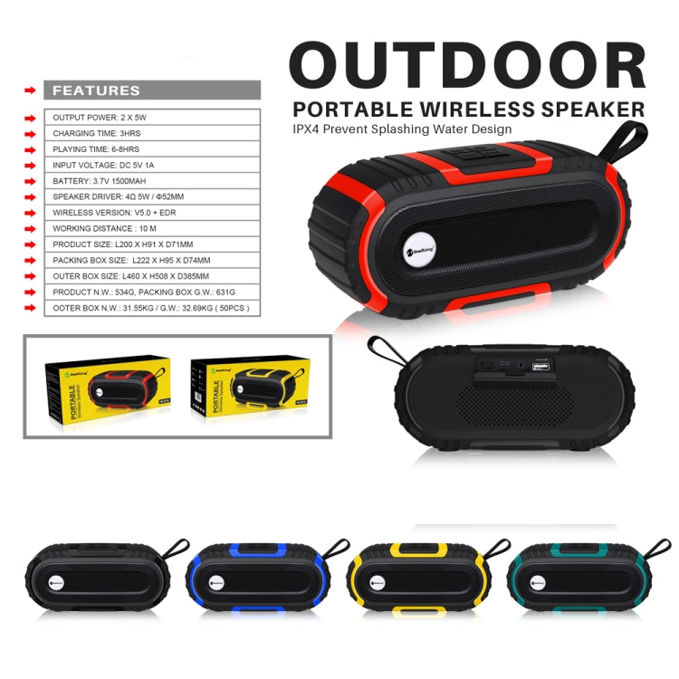 New Rixing NR5016 Wireless Portable Bluetooth Speaker Stereo Sound 10W System Music Subwoofer Column, Support TF Card, FM(Red) - Desktop Speaker by NewRixing | Online Shopping UK | buy2fix