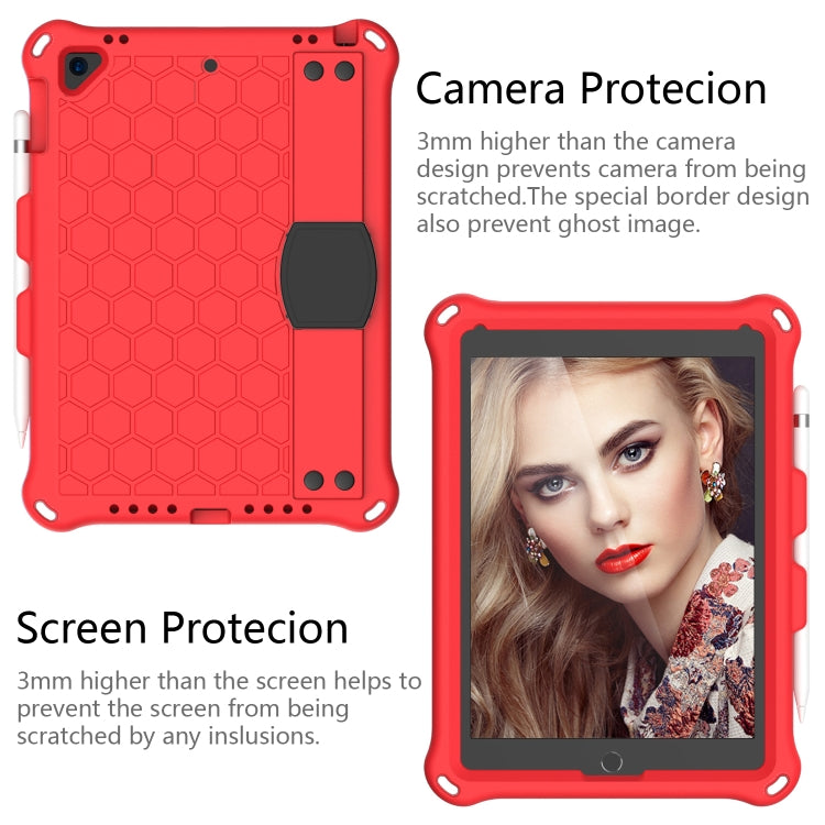 For iPad Air / Air 2 / Pro 9.7 / iPad 9.7 (2017) /  iPad 9.7 (2018) Honeycomb Design EVA + PC Four Corner Shockproof Protective Case with Straps(Red+Black) - iPad 9.7 (2018) & (2017) Cases by buy2fix | Online Shopping UK | buy2fix