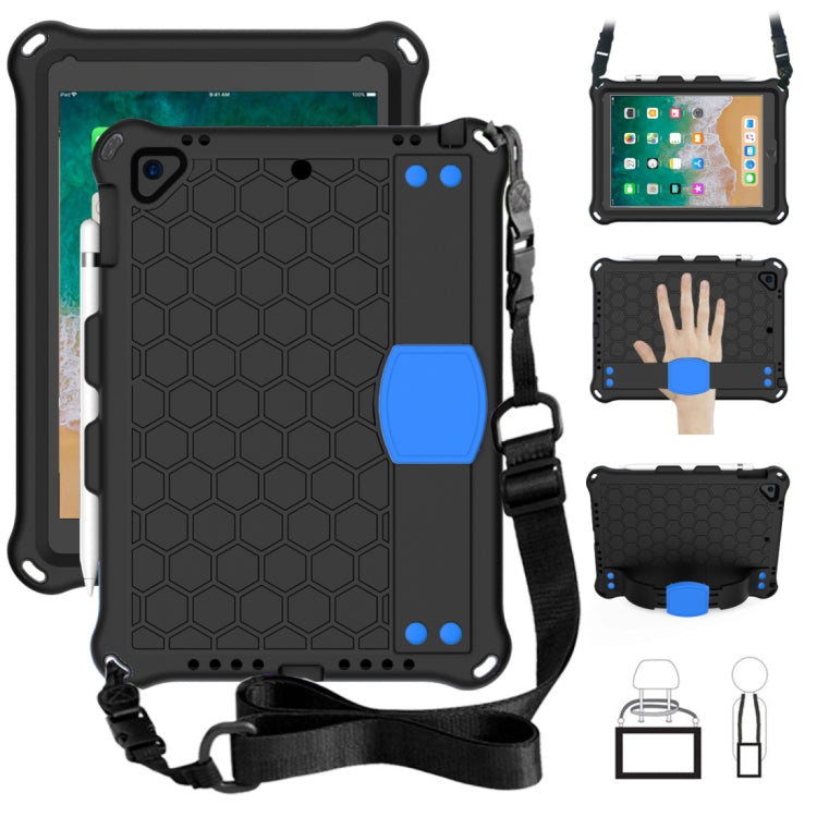 For iPad Air / Air 2 / Pro 9.7 / iPad 9.7 (2017) /  iPad 9.7 (2018) Honeycomb Design EVA + PC Four Corner Shockproof Protective Case with Straps (Black Blue) - iPad 9.7 (2018) & (2017) Cases by buy2fix | Online Shopping UK | buy2fix