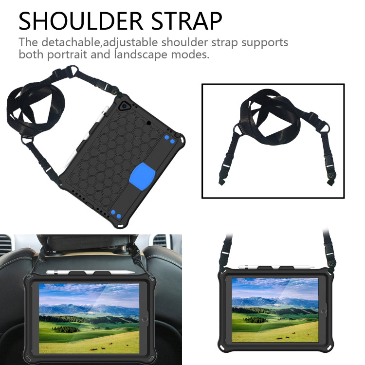 For iPad Air / Air 2 / Pro 9.7 / iPad 9.7 (2017) /  iPad 9.7 (2018) Honeycomb Design EVA + PC Four Corner Shockproof Protective Case with Straps (Black Blue) - iPad 9.7 (2018) & (2017) Cases by buy2fix | Online Shopping UK | buy2fix
