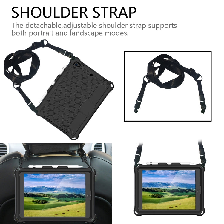 For iPad Air / Air 2 / Pro 9.7 / iPad 9.7 (2017) /  iPad 9.7 (2018) Honeycomb Design EVA + PC Four Corner Shockproof Protective Case with Straps(Black+Black) - iPad 9.7 (2018) & (2017) Cases by buy2fix | Online Shopping UK | buy2fix