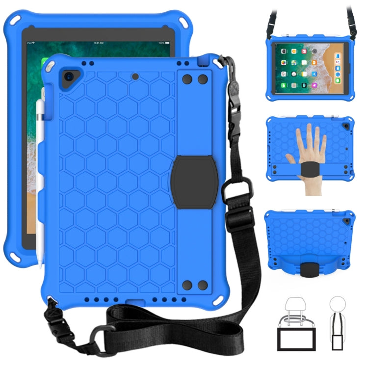 For iPad Air / Air 2 / Pro 9.7 / iPad 9.7 (2017) /  iPad 9.7 (2018) Honeycomb Design EVA + PC Four Corner Shockproof Protective Case with Straps(Blue+Black) - iPad 9.7 (2018) & (2017) Cases by buy2fix | Online Shopping UK | buy2fix