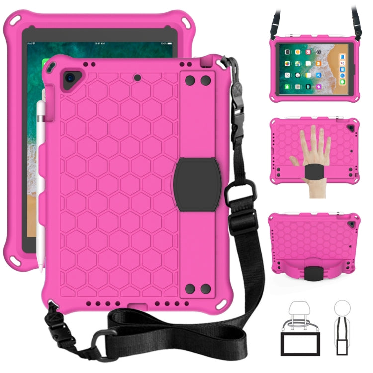 For iPad Air / Air 2 / Pro 9.7 / iPad 9.7 (2017) /  iPad 9.7 (2018) Honeycomb Design EVA + PC Four Corner Shockproof Protective Case with Straps(RoseRed+Black) - iPad 9.7 (2018) & (2017) Cases by buy2fix | Online Shopping UK | buy2fix
