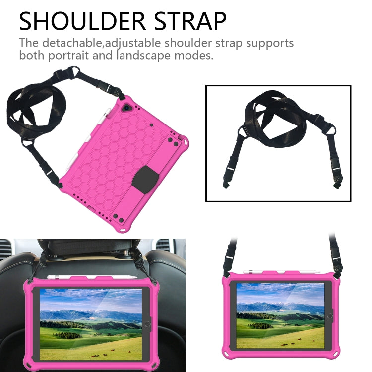 For iPad Air / Air 2 / Pro 9.7 / iPad 9.7 (2017) /  iPad 9.7 (2018) Honeycomb Design EVA + PC Four Corner Shockproof Protective Case with Straps(RoseRed+Black) - iPad 9.7 (2018) & (2017) Cases by buy2fix | Online Shopping UK | buy2fix