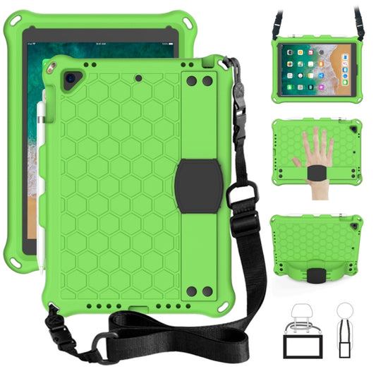 For iPad Air / Air 2 / Pro 9.7 / iPad 9.7 (2017) /  iPad 9.7 (2018) Honeycomb Design EVA + PC Four Corner Shockproof Protective Case with Straps(Green+Black) - iPad 9.7 (2018) & (2017) Cases by buy2fix | Online Shopping UK | buy2fix