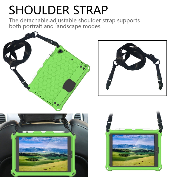 For iPad Air / Air 2 / Pro 9.7 / iPad 9.7 (2017) /  iPad 9.7 (2018) Honeycomb Design EVA + PC Four Corner Shockproof Protective Case with Straps(Green+Black) - iPad 9.7 (2018) & (2017) Cases by buy2fix | Online Shopping UK | buy2fix