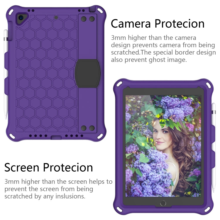 For iPad Air / Air 2 / Pro 9.7 / iPad 9.7 (2017) /  iPad 9.7 (2018) Honeycomb Design EVA + PC Four Corner Shockproof Protective Case with Straps(Purple+Black) - iPad 9.7 (2018) & (2017) Cases by buy2fix | Online Shopping UK | buy2fix