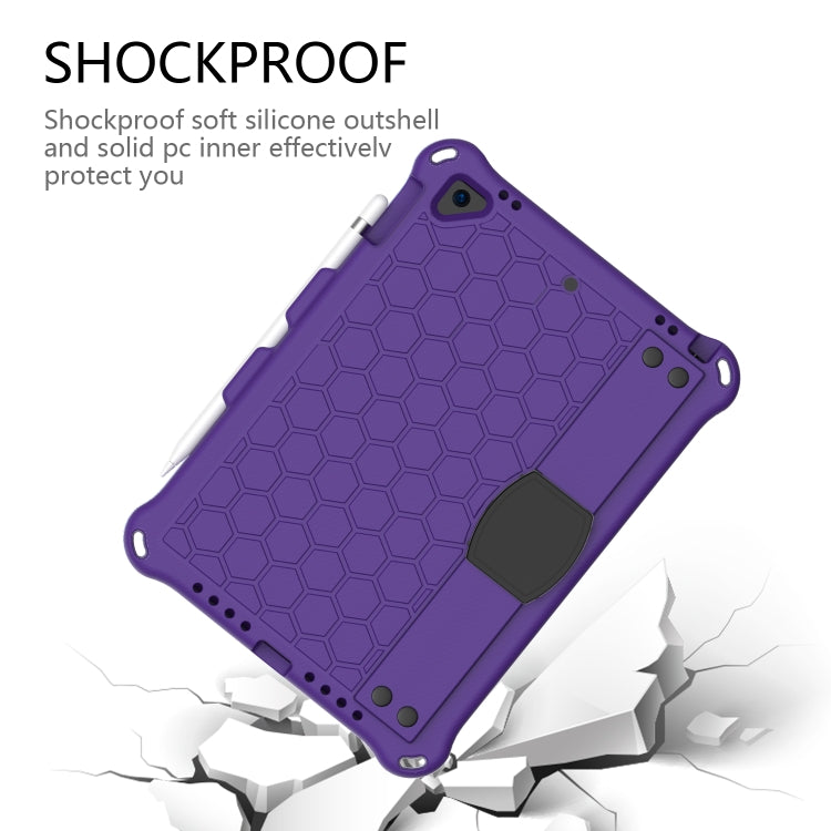 For iPad Air / Air 2 / Pro 9.7 / iPad 9.7 (2017) /  iPad 9.7 (2018) Honeycomb Design EVA + PC Four Corner Shockproof Protective Case with Straps(Purple+Black) - iPad 9.7 (2018) & (2017) Cases by buy2fix | Online Shopping UK | buy2fix