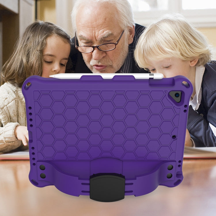 For iPad Air / Air 2 / Pro 9.7 / iPad 9.7 (2017) /  iPad 9.7 (2018) Honeycomb Design EVA + PC Four Corner Shockproof Protective Case with Straps(Purple+Black) - iPad 9.7 (2018) & (2017) Cases by buy2fix | Online Shopping UK | buy2fix