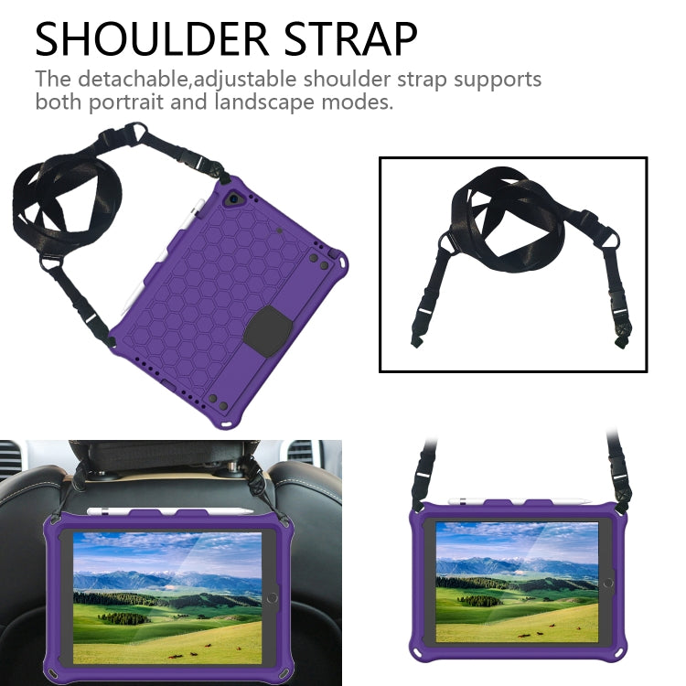 For iPad Air / Air 2 / Pro 9.7 / iPad 9.7 (2017) /  iPad 9.7 (2018) Honeycomb Design EVA + PC Four Corner Shockproof Protective Case with Straps(Purple+Black) - iPad 9.7 (2018) & (2017) Cases by buy2fix | Online Shopping UK | buy2fix