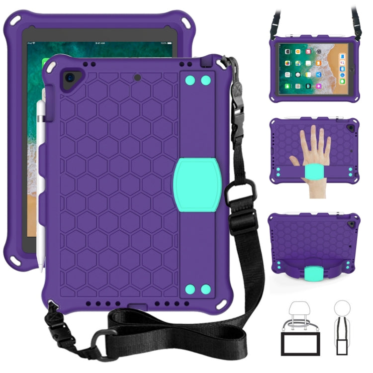 For iPad Air / Air 2 / Pro 9.7 / iPad 9.7 (2017) /  iPad 9.7 (2018) Honeycomb Design EVA + PC Four Corner Shockproof Protective Case with Straps (Purple + Mint Green) - iPad 9.7 (2018) & (2017) Cases by buy2fix | Online Shopping UK | buy2fix