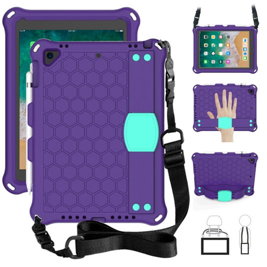 For iPad Air / Air 2 / Pro 9.7 / iPad 9.7 (2017) /  iPad 9.7 (2018) Honeycomb Design EVA + PC Four Corner Shockproof Protective Case with Straps (Purple + Mint Green) - iPad 9.7 (2018) & (2017) Cases by buy2fix | Online Shopping UK | buy2fix