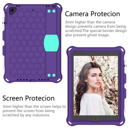 For iPad Air / Air 2 / Pro 9.7 / iPad 9.7 (2017) /  iPad 9.7 (2018) Honeycomb Design EVA + PC Four Corner Shockproof Protective Case with Straps (Purple + Mint Green) - iPad 9.7 (2018) & (2017) Cases by buy2fix | Online Shopping UK | buy2fix