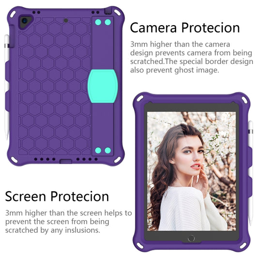 For iPad Air / Air 2 / Pro 9.7 / iPad 9.7 (2017) /  iPad 9.7 (2018) Honeycomb Design EVA + PC Four Corner Shockproof Protective Case with Straps (Purple + Mint Green) - iPad 9.7 (2018) & (2017) Cases by buy2fix | Online Shopping UK | buy2fix