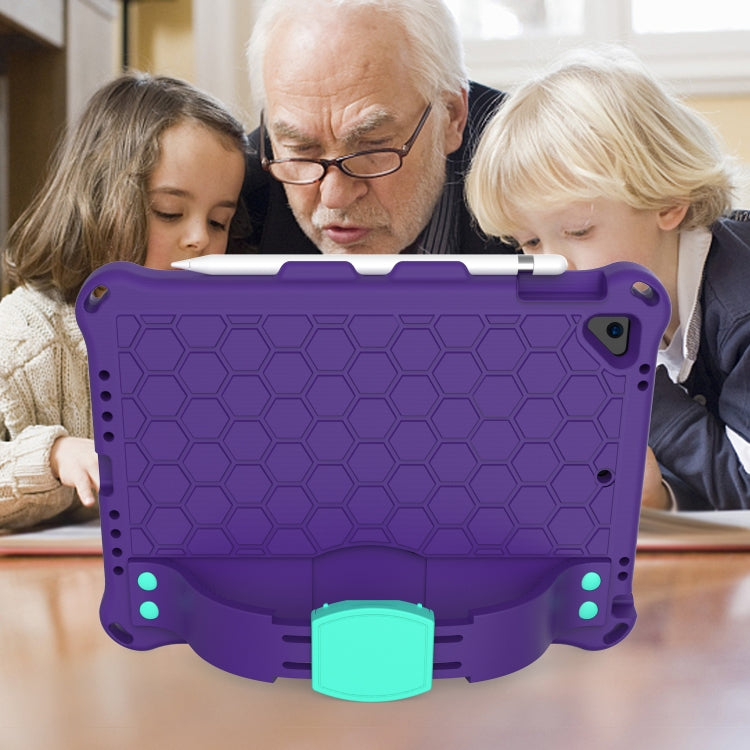 For iPad Air / Air 2 / Pro 9.7 / iPad 9.7 (2017) /  iPad 9.7 (2018) Honeycomb Design EVA + PC Four Corner Shockproof Protective Case with Straps (Purple + Mint Green) - iPad 9.7 (2018) & (2017) Cases by buy2fix | Online Shopping UK | buy2fix