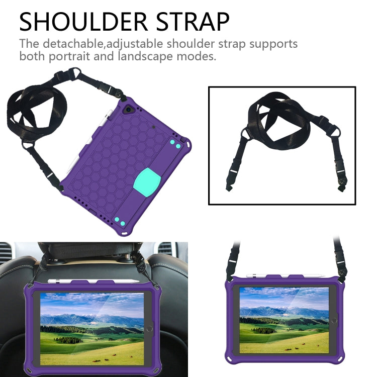 For iPad Air / Air 2 / Pro 9.7 / iPad 9.7 (2017) /  iPad 9.7 (2018) Honeycomb Design EVA + PC Four Corner Shockproof Protective Case with Straps (Purple + Mint Green) - iPad 9.7 (2018) & (2017) Cases by buy2fix | Online Shopping UK | buy2fix