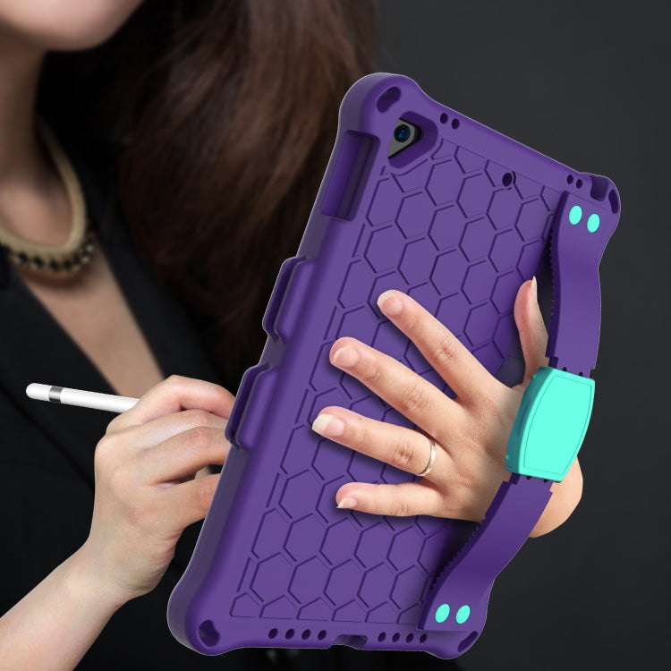 For iPad Air / Air 2 / Pro 9.7 / iPad 9.7 (2017) /  iPad 9.7 (2018) Honeycomb Design EVA + PC Four Corner Shockproof Protective Case with Straps (Purple + Mint Green) - iPad 9.7 (2018) & (2017) Cases by buy2fix | Online Shopping UK | buy2fix