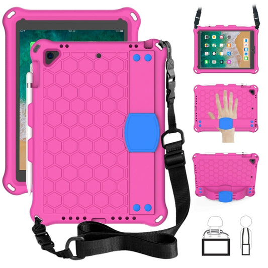For iPad Air / Air 2 / Pro 9.7 / iPad 9.7 (2017) /  iPad 9.7 (2018) Honeycomb Design EVA + PC Four Corner Shockproof Protective Case with Straps (Rose Red) - iPad 9.7 (2018) & (2017) Cases by buy2fix | Online Shopping UK | buy2fix