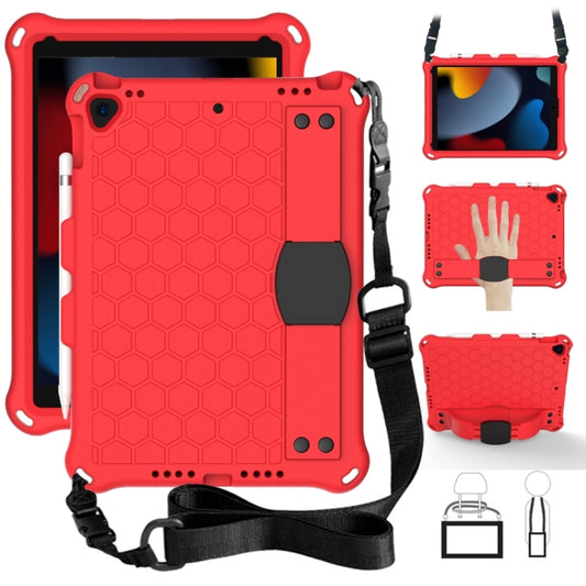 For iPad 10.2 Honeycomb Design EVA + PC Four Corner Shockproof Protective Case with Straps(Red+Black) - iPad 10.2 Cases by buy2fix | Online Shopping UK | buy2fix