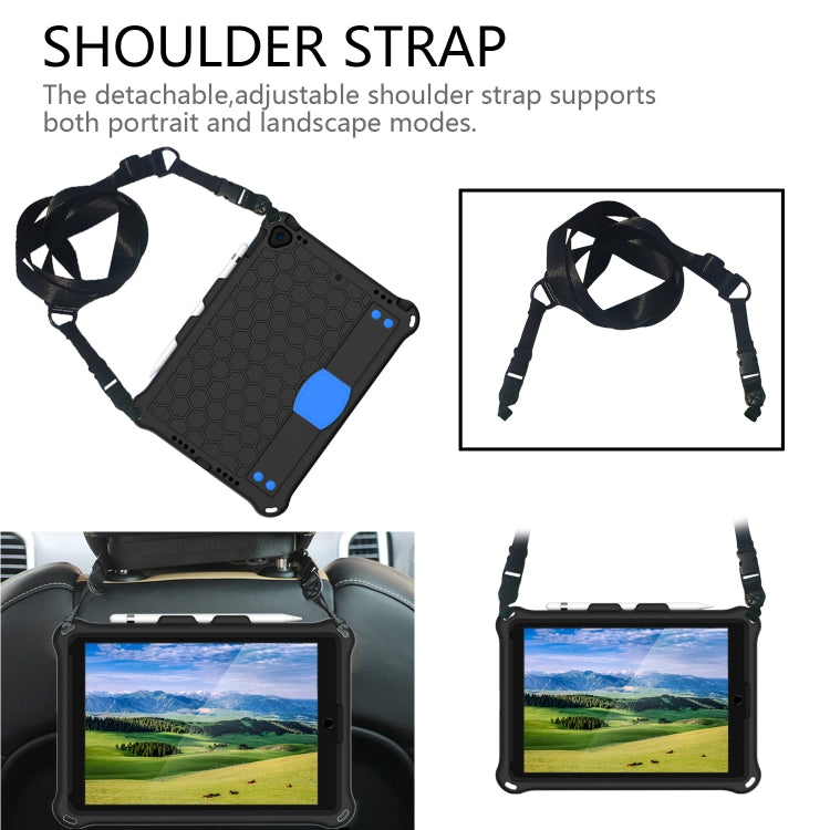 For iPad 10.2 Honeycomb Design EVA + PC Four Corner Shockproof Protective Case with Straps (Black Blue) - iPad 10.2 Cases by buy2fix | Online Shopping UK | buy2fix
