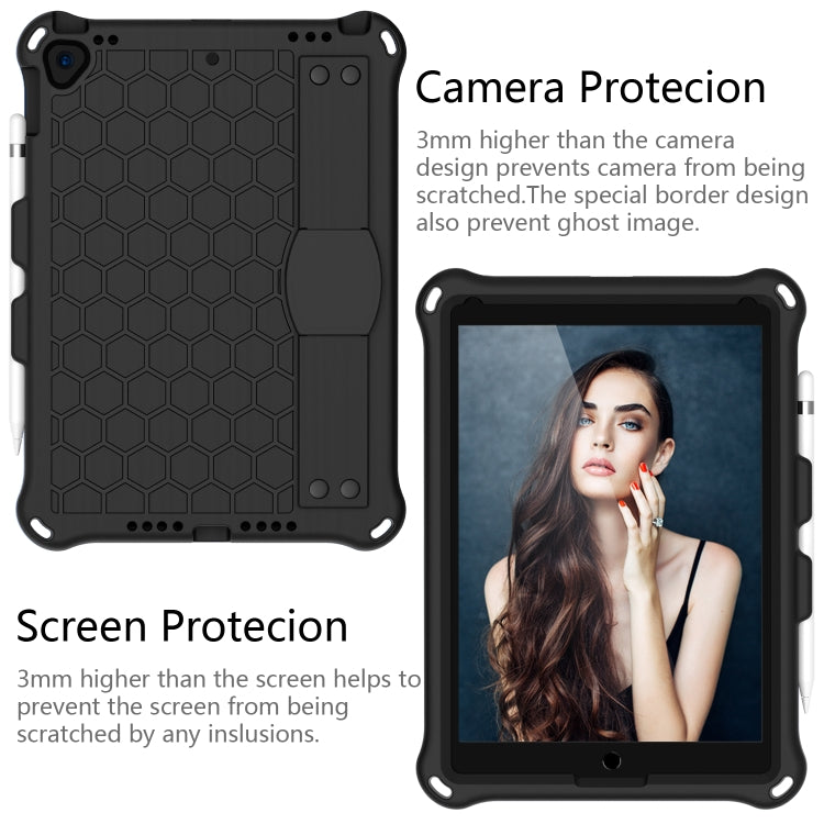 For iPad 10.2 Honeycomb Design EVA + PC Four Corner Shockproof Protective Case with Straps(Black+Black) - iPad 10.2 Cases by buy2fix | Online Shopping UK | buy2fix