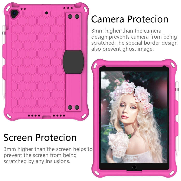 For iPad 10.2 Honeycomb Design EVA + PC Four Corner Shockproof Protective Case with Straps(RoseRed+Black) - iPad 10.2 Cases by buy2fix | Online Shopping UK | buy2fix