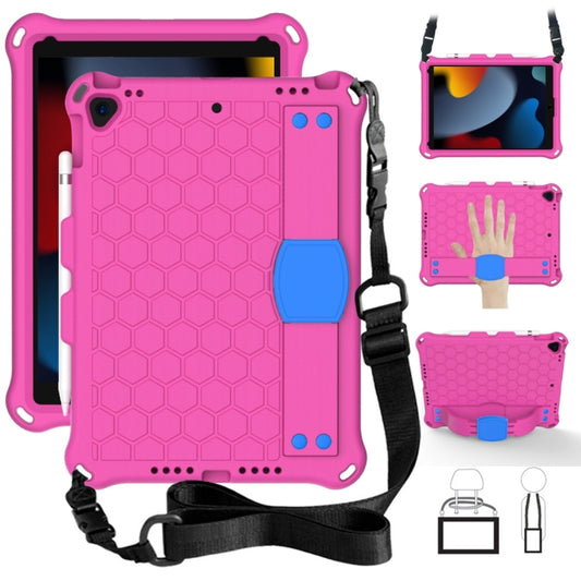 For iPad 10.2 Honeycomb Design EVA + PC Four Corner Shockproof Protective Case with Straps (Rose Red) - iPad 10.2 Cases by buy2fix | Online Shopping UK | buy2fix