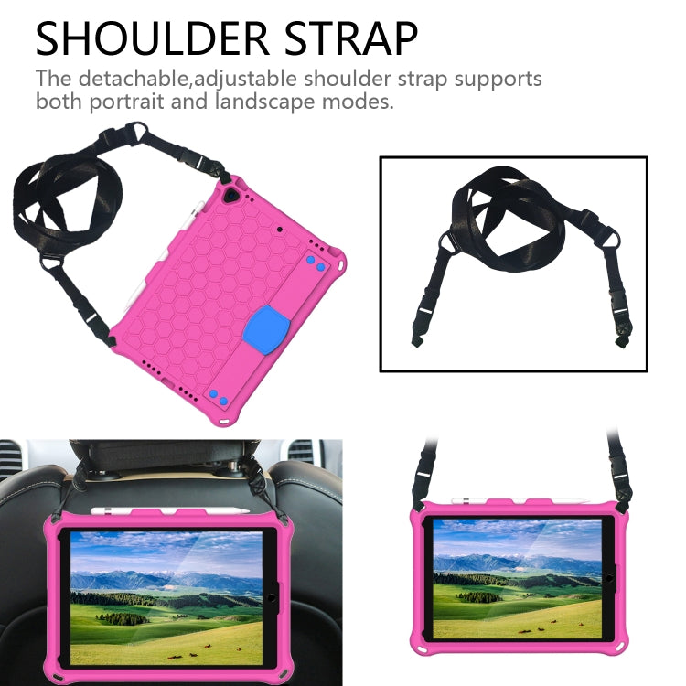 For iPad 10.2 Honeycomb Design EVA + PC Four Corner Shockproof Protective Case with Straps (Rose Red) - iPad 10.2 Cases by buy2fix | Online Shopping UK | buy2fix