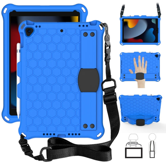 For iPad  Air 2019 10.5 Honeycomb Design EVA + PC Four Corner Anti Falling Flat Protective Shell With Straps(Blue+Black) - iPad Air (2019) Cases by buy2fix | Online Shopping UK | buy2fix