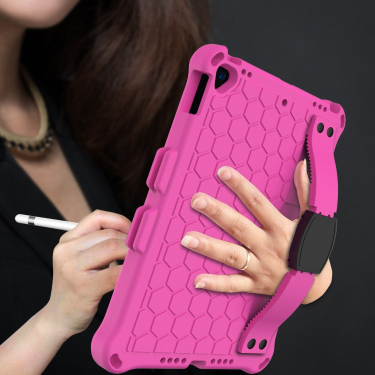 For iPad  Air 2019 10.5 Honeycomb Design EVA + PC Four Corner Anti Falling Flat Protective Shell With Straps(RoseRed+Black) - iPad Air (2019) Cases by buy2fix | Online Shopping UK | buy2fix