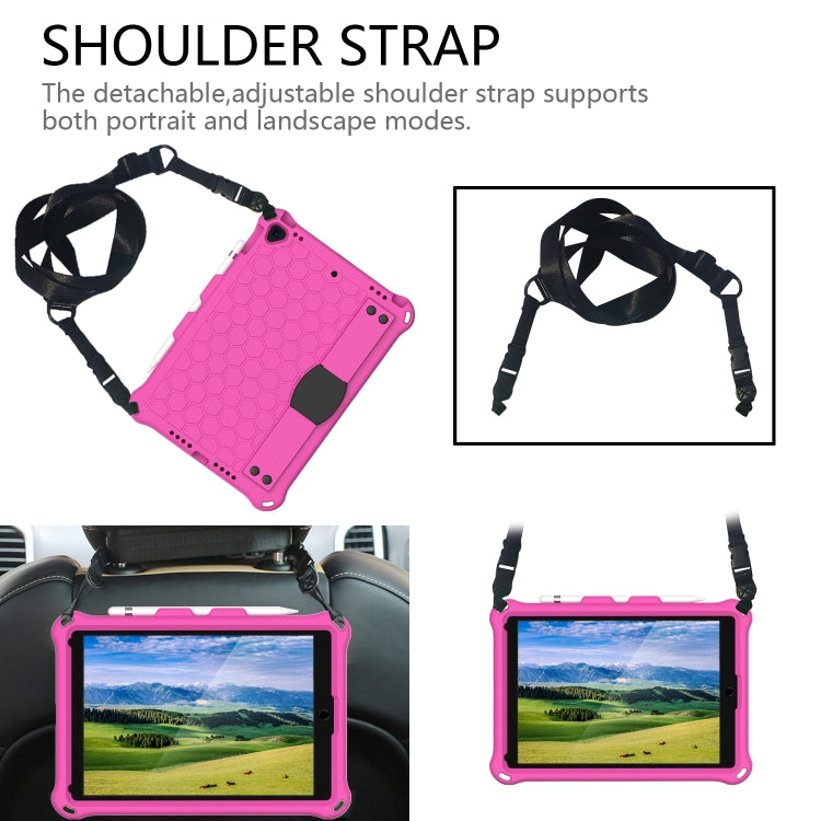 For iPad  Air 2019 10.5 Honeycomb Design EVA + PC Four Corner Anti Falling Flat Protective Shell With Straps(RoseRed+Black) - iPad Air (2019) Cases by buy2fix | Online Shopping UK | buy2fix