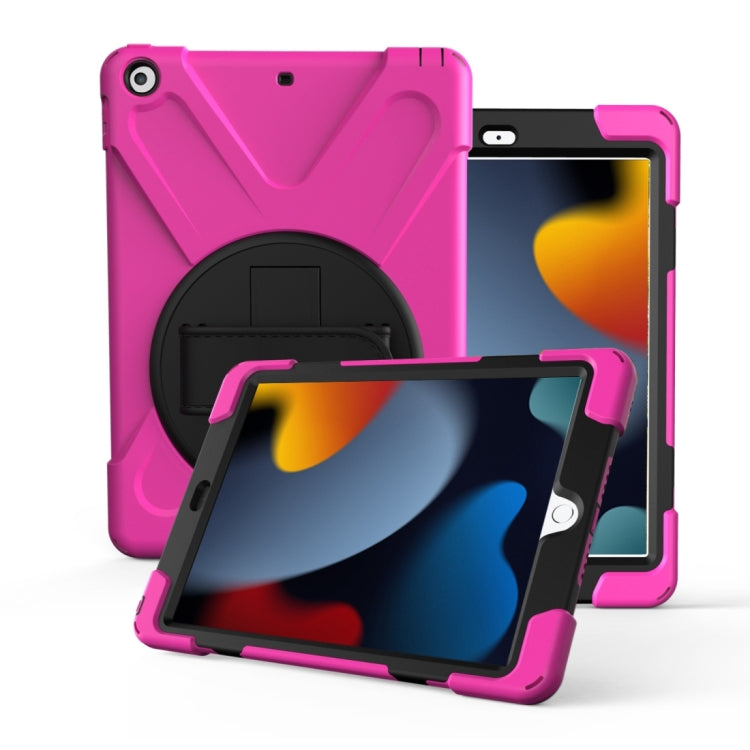 For iPad 10.2 2021 / 2020 / 2019 360 Degree Rotation PC + Silicone Protective Case with Holder & Hand-strap(Rose Red) - iPad 10.2 Cases by buy2fix | Online Shopping UK | buy2fix
