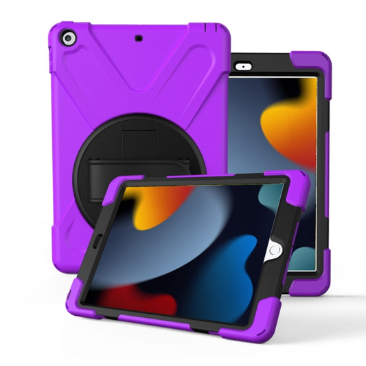 For iPad 10.2 2021 / 2020 / 2019 360 Degree Rotation PC + Silicone Protective Case with Holder & Hand-strap(Purple) - iPad 10.2 Cases by buy2fix | Online Shopping UK | buy2fix