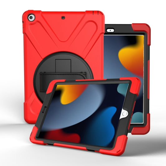 For iPad 10.2 2021 / 2020 / 2019 360 Degree Rotation PC + Silicone Protective Case with Holder & Hand-strap(Red) - iPad 10.2 Cases by buy2fix | Online Shopping UK | buy2fix