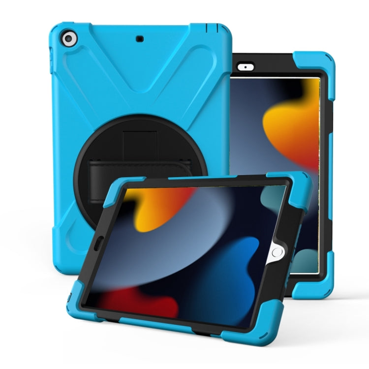 For iPad 10.2 2021 / 2020 / 2019 360 Degree Rotation PC + Silicone Protective Case with Holder & Hand-strap(Light Blue) - iPad 10.2 Cases by buy2fix | Online Shopping UK | buy2fix