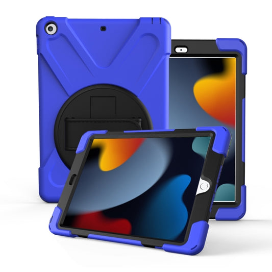 For iPad 10.2 2021 / 2020 / 2019 360 Degree Rotation PC + Silicone Protective Case with Holder & Hand-strap(Dark Blue) - iPad 10.2 Cases by buy2fix | Online Shopping UK | buy2fix