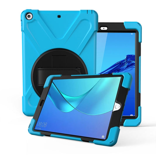 For Huawei MediaPad M5 10.8  360 Degree Rotation PC + Silicone Protective Case with Holder & Hand-strap(Light Blue) - Huawei by buy2fix | Online Shopping UK | buy2fix