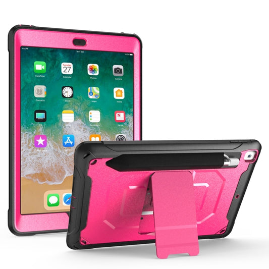 For iPad 9.7 (2018) & (2017)  360 Degree Rotation PC + Silicone Protective Case with Holder & Hand-strap(Rose Red) - iPad 9.7 (2018) & (2017) Cases by buy2fix | Online Shopping UK | buy2fix
