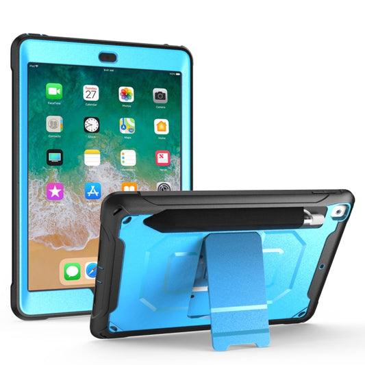 For iPad 9.7 (2018) & (2017)  360 Degree Rotation PC + Silicone Protective Case with Holder & Hand-strap(Light Blue) - iPad 9.7 (2018) & (2017) Cases by buy2fix | Online Shopping UK | buy2fix
