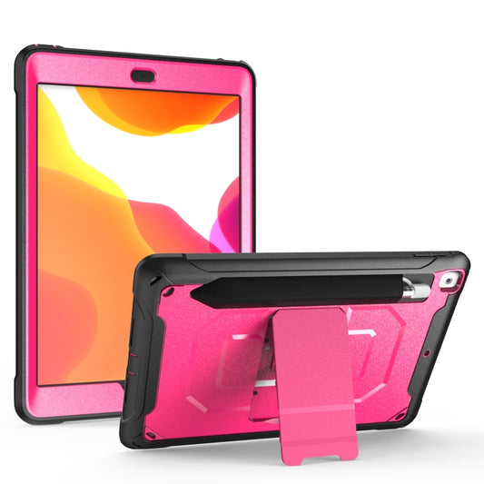 For iPad 10.2 2019 360 Degree Rotation PC + Silicone Protective Case with Holder & Hand-strap(Rose Red) - iPad 10.2 Cases by buy2fix | Online Shopping UK | buy2fix