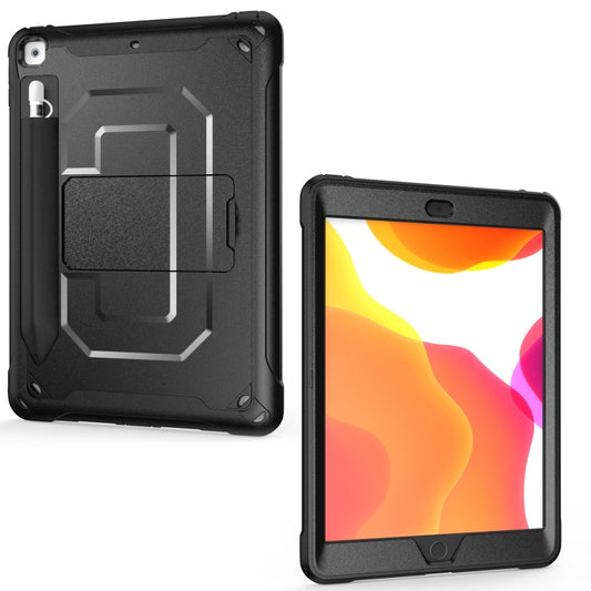 For iPad 10.2 2019 360 Degree Rotation PC + Silicone Protective Case with Holder & Hand-strap(Black) - iPad 10.2 Cases by buy2fix | Online Shopping UK | buy2fix