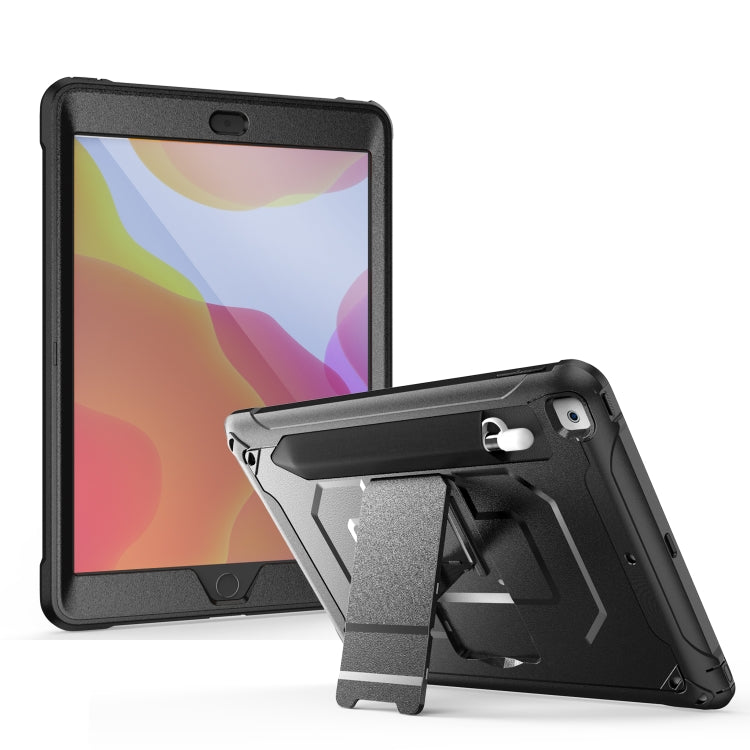 For iPad 10.2 2019 360 Degree Rotation PC + Silicone Protective Case with Holder & Hand-strap(Black) - iPad 10.2 Cases by buy2fix | Online Shopping UK | buy2fix
