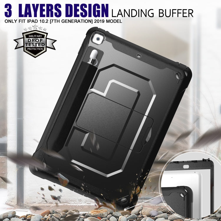 For iPad 10.2 2019 360 Degree Rotation PC + Silicone Protective Case with Holder & Hand-strap(Black) - iPad 10.2 Cases by buy2fix | Online Shopping UK | buy2fix
