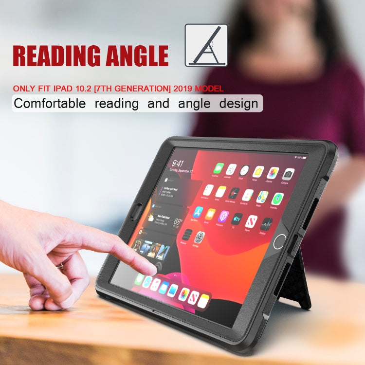 For iPad 10.2 2019 360 Degree Rotation PC + Silicone Protective Case with Holder & Hand-strap(Black) - iPad 10.2 Cases by buy2fix | Online Shopping UK | buy2fix