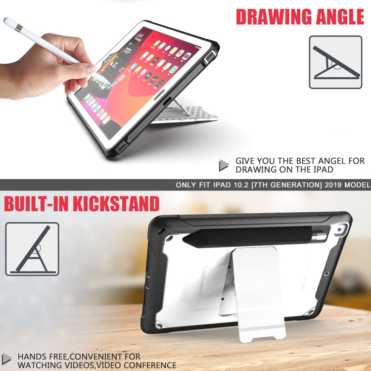 For iPad 10.2 2019 360 Degree Rotation PC + Silicone Protective Case with Holder & Hand-strap(Black) - iPad 10.2 Cases by buy2fix | Online Shopping UK | buy2fix