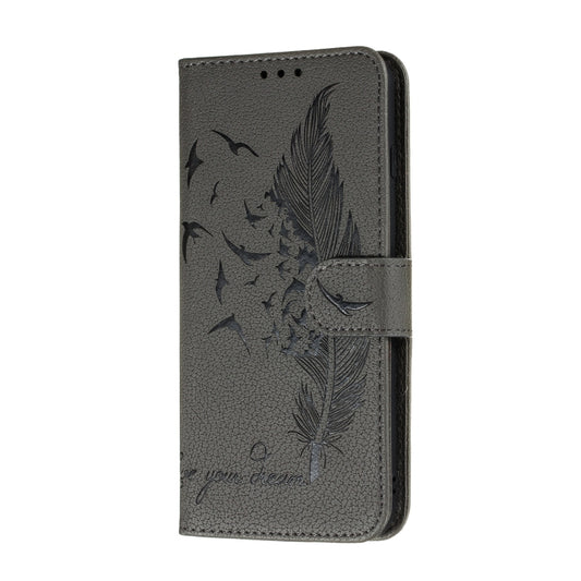 For Galaxy S20+ Litchi Texture Feather Embossing Horizontal Flip PU Leather Case with Holder & Card Slots & Wallet & Photo Frame & Lanyard(Grey) by buy2fix
